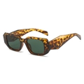 Square tortoise shell sunglasses with thick temples and dark green lenses for women - Leopard Frame Dark Green Lens