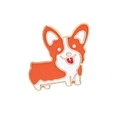 Enamel Corgi dog brooch with orange and white finish and gold trim details - Corgi