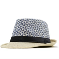 Cappello Panama in paglia con motivi geometrici blu e nastro nero per protezione solare - M(56-58cm) / Beige Marino
