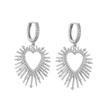 Detail of silver heart hoop earrings with spikes and pavé zircon stones on white background - Silver White Zircon Earrings
