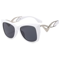 Schicke Schmetterling-Cat-Eye-Sonnenbrille mit weißem Rahmen und hohlen Silberbügeln - Weißer Rahmen Graue Gläser