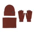 Winter 3-piece set with knitted hat, scarf and gloves in dark red with logo patch - Caramel 3-Piece Set