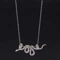 Punk style silver snake pendant necklace with detailed scales on black background - Wrap Snake Style (4171)