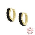 S925 sterling silver gold hoop earrings with baguette-cut black stones for women - Gold - Black Zirconia