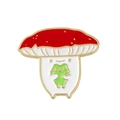 Cartoon-Emaille-Anstecknadel Pilz mit grünem Frosch in vergoldeter Legierung - Roter Pilz Hält Frosch