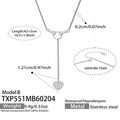 Collier cœur en acier inoxydable argenté avec pendentif zircon et détails des dimensions - Collier Coeur Zirconia Couleur Acier Style B