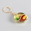 Miniature hot pot keychain with red and clear broth details and golden metal base - Red Shrimp Hot Pot / Gold Key Ring Style
