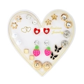 Set of 12 heart-shaped card studs with floral, star, heart, and pearl designs - Style 22 (ER23Y0816) / 12 Pairs Set