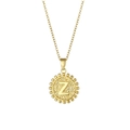 Gold round pendant necklace with letter Z engraving and beaded edge detail - Letter Z