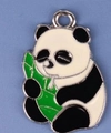 Panda charm in black and white enamel holding green bamboo for DIY jewelry - Panda 21