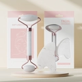 Facial roller and gua sha set with white marble texture and rose gold metal finish - White Facial Roller And Heart Shaped Gua Sha Board Set