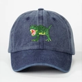 Gorra de béisbol de algodón lavado azul marino con bordado de dinosaurio verde en blanco - Talla única / Azul Marino