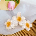 Pair of gradient white plumeria flower hair claws with orange centers on silk - Orange Triple Plumeria [11cm]