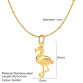 Golden stainless steel flamingo pendant necklace with adjustable chain length detail - Gold-Bird Necklace (G21)