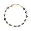 Pulsera dorada de acero con dijes de ojo turco negros y cierre de mosquetón ajustable - Negro (B4201--F)