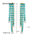 Orecchini in acciaio inossidabile placcato oro 18K con strass verde acqua e perla - Verde petrolio