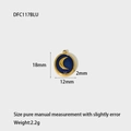 Detail of blue enamel moon pendant with dimensions 18x12mm and 2.2g weight specs - Blue Moon
