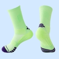Neon green professional sport socks with purple toe and reinforced cushioned arch support - LR06 Fluorescent Green