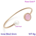 Rose gold open titanium steel bracelet with white shell pearl and pink inlay finish - Rose Gold Pink Gemstone Style (KB123048-K)