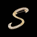 Golden alloy letter S brooch pin with sparkling crystal rhinestones for women - Letter S Style (2255) / Gold S