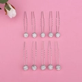 Macro view of 10-piece U-shaped hair pins with sparkling rhinestone balls for bridal hair - Full Rhinestone Ball Style (FZ-001) / 10 Piece Set / Silver