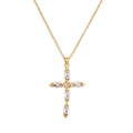 Goldene Kreuz-Halskette mit Zirkonia im Marquise- und Rundschliff auf weißem Grund - Klares Marquise-Rundzirkon-Kreuz