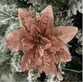 Three-layer artificial Christmas flower in rose gold glitter finish for tree decor - Champagne