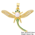 Detailed dragonfly charm with green zircon, pearl center and clear crystal wing accents - Tear Drop Pearl & Green Zircon Dragonfly Style (11)