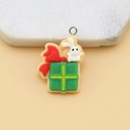 Detail of bunny on a green gift box resin charm for DIY Christmas accessories - Christmas Gift