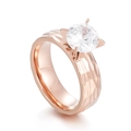 Minimalist 18K rose gold plated titanium ring with hammered texture and CZ stone - Rose Gold Female Style (With Zirconia)