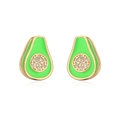 Détail des boucles d'oreilles avocat en or 18 carats avec émail vert et zircons - Vert Frais