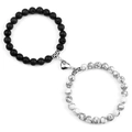 Set di bracciali magnetici per coppia con occhio di tigre nero e pietra bianca a cuore - Pietra Lavica + Turchese Bianco