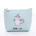 Portamonete in pelle PU verde menta con stampa gatto carino e chiusura a zip - Gatto con Cappello