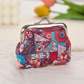 Ethnic bohemian style clasp coin purse with multi-color pattern and metal frame - 3009-2# Rubber Red Ethnic