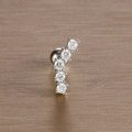 Macro shot of silver leaf cartilage stud with five sparkling cubic zirconia stones - 4# Five Gems Arc / Silver