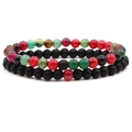 6mm distance bracelet set with matte black beads and multi-color cracked stones - Tourmaline Agate