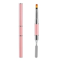Dual-ended nail extension tool with pink pearl handle, synthetic brush, and metal spatula - Pink