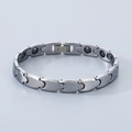Pulsera de magnetoterapia plateada pulida con piedras de energía negras para hombres - 8mm-19cm-Color Acero (KB186839-TS)