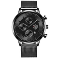 Men's black quartz chronograph with mesh strap and date calendar luminous watch - Black Band Black Hands