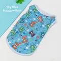 Hemelblauwe hondenvest met kleurrijke cartoonberen en bloemen voor kleine huisdieren - Hemelsblauwe Weidebeer