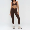 Dark brown high-stretch yoga set featuring halter sports bra and V-waist leggings - S / Top And Bottom / Sports Bra + Leggings / Coffee