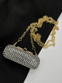 Cylindrical mini crossbody bag with black rhinestones and a gold chain strap - Small Diamond Style / Black