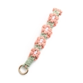 Handmade woven daisy wristlet strap in pink and white with golden spring ring clasp - Pink & Green