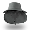 Dark grey outdoor sun hat with wide brim, neck flap and face cover for full UV protection - Dark Gray