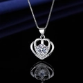 Silver heart pendant necklace with round central stone and box chain in variant color - Xl-129 [comes With Box And Chain]