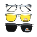 Black square metal glasses frame with yellow and gray magnetic polarized lenses - Dark Blue