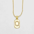 Collier chaîne à billes doré avec pendentif rectangulaire et lettre Q sertie de zircons - Lettre O