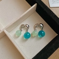 Silver drop earrings with light green and dark teal translucent beads in jewelry box - Silver-Green Teal Double Bead