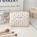 Trousse de maquillage matelassée à fleurs vintage avec pinceaux et accessoires d'art - M / Fleur Beige