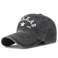 Casquette baseball grise délavée style vintage avec patch brodé Dallas 1841 - Réglable / Noir